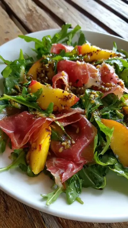 grilled peach and prosciutto salad