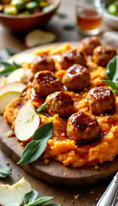 Apple Sage Meatballs with Sweet Potato Mash