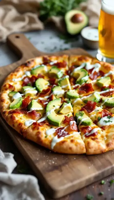 Avocado and Bacon Pizza with Ranch Drizzle