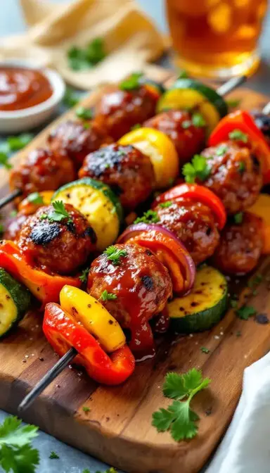 BBQ Meatball Kebabs with Summer Veggies