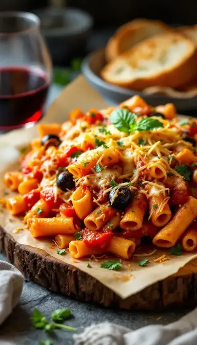 Baked Rigatoni With Peppers Olives