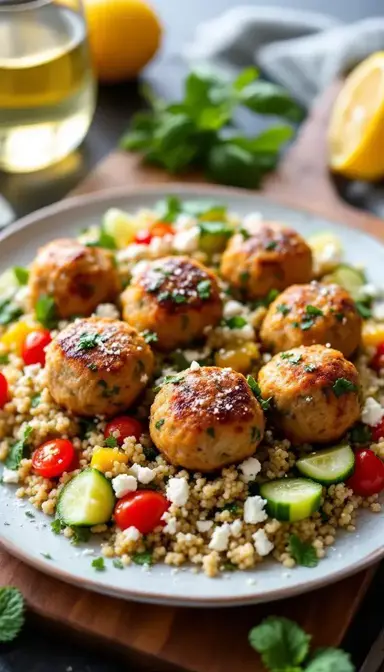 Basil Mint Turkey Meatballs with Quinoa Salad