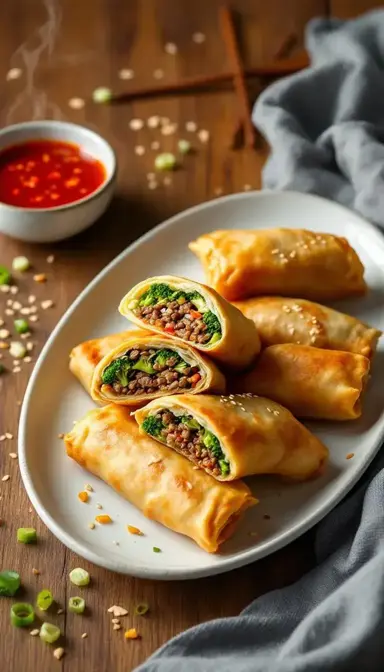 Beef and Broccoli Egg Rolls