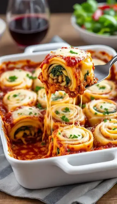 Beef and Spinach Lasagna Roll Ups