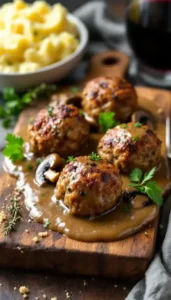 Bison Meatballs with Wild Mushroom Gravy