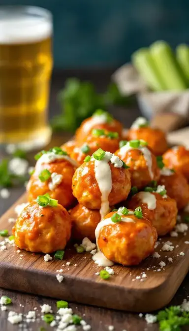 Buffalo Chicken Meatballs with Blue Cheese Sauce