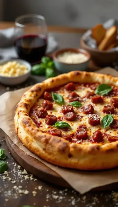 Chicago Deep Dish Pizza with Sausage and Mozzarella