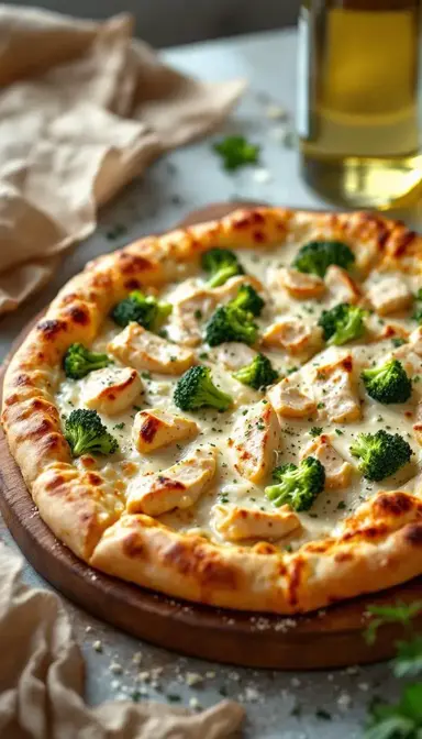 Chicken Alfredo Pizza with Broccoli Florets