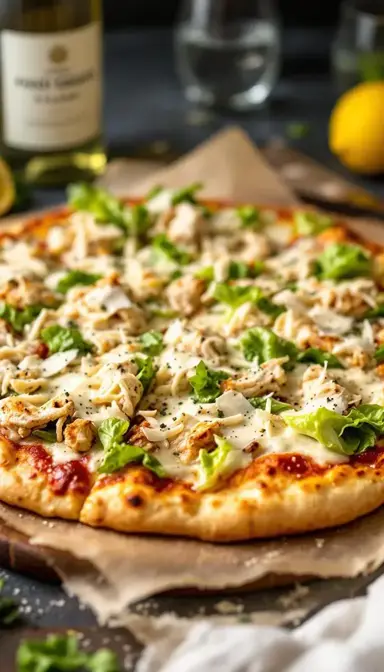 Chicken Caesar Salad Pizza with Parmesan: Where Comfort Meets Freshness in Every Bite