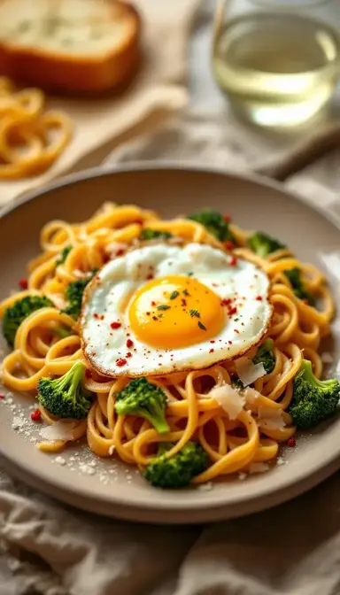 Chili Garlic Pappardelle with Broccoli Eggs