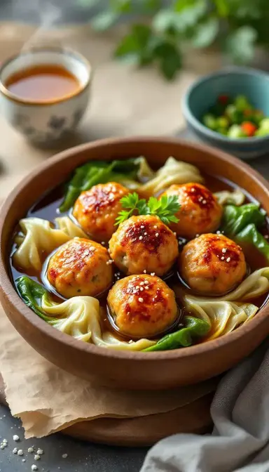 Chinese Lions Head Pork Meatballs in Broth