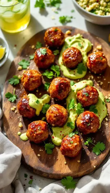 Chipotle Beef Meatballs with Avocado Crema