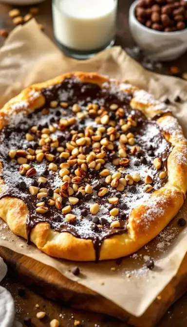 Chocolate Hazelnut Dessert Pizza with Crushed Nuts