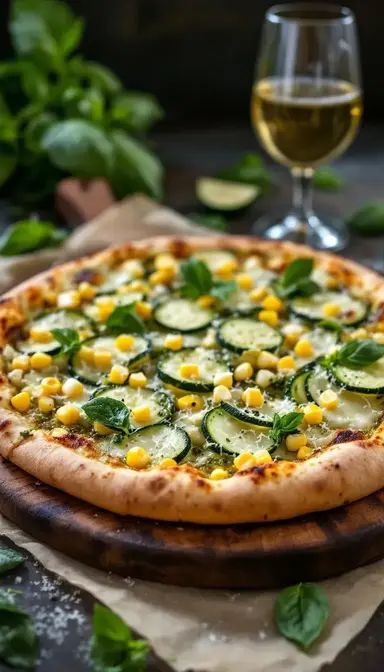 Corn and Zucchini Pizza with Basil Pesto