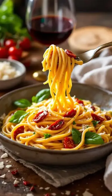 Creamy Garlic Sun Dried Tomato Pasta