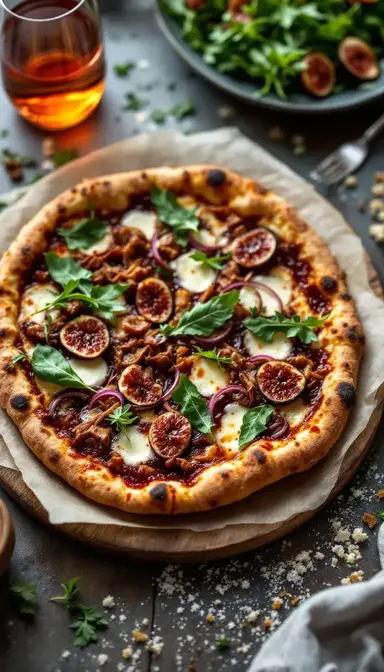 Duck Confit Pizza with Fig Jam and Arugula