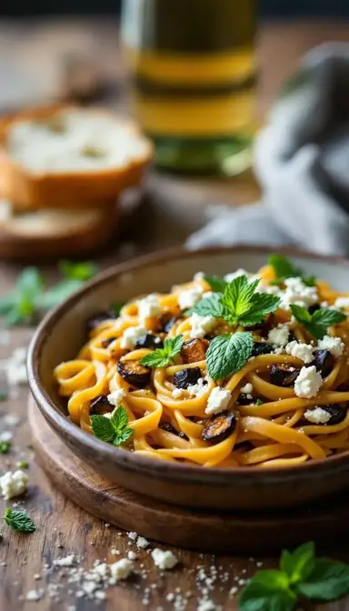 Eggplant Feta Mint Pasta