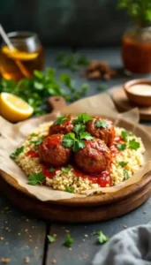 Egyptian Kofta Meatballs over Couscous: A Spiced Journey to the Heart of Middle Eastern Comfort Food