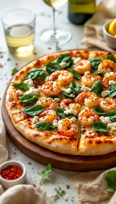 Garlic Shrimp Pizza with Spinach and Feta