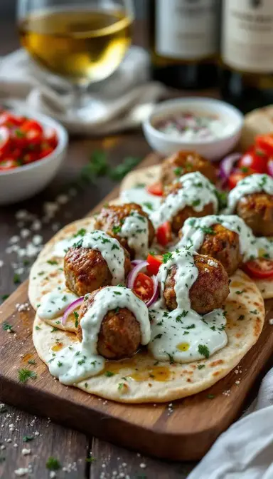 Greek Lamb Meatballs with Tzatziki Flatbread