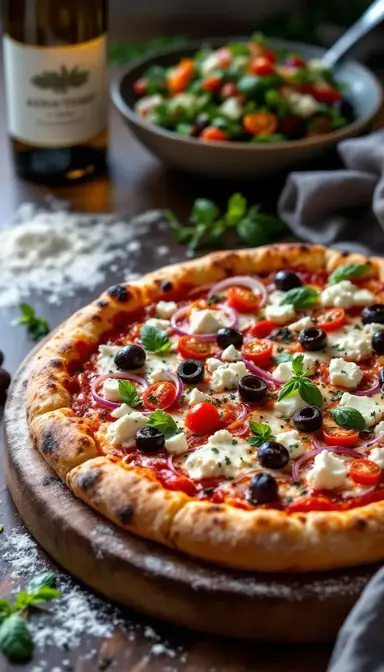Greek Pizza with Feta, Kalamata Olives, and Oregano: A Mediterranean Dream on a Crispy Crust