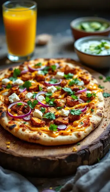 Indian Naan Pizza with Tandoori Chicken and Cilantro