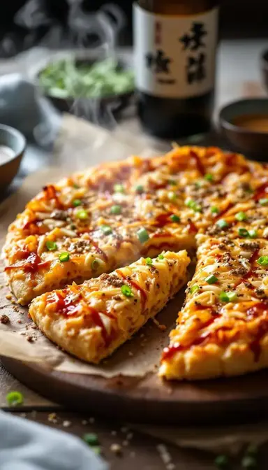 Japanese Okonomiyaki Inspired Pizza with Cabbage and Bonito Flakes