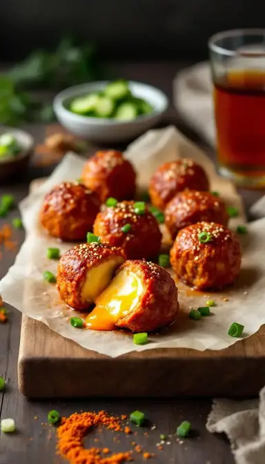 Mozzarella Stuffed Kimchi Meatballs