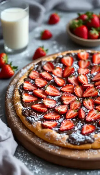 Nutella and Strawberry Dessert Pizza with Powdered Sugar