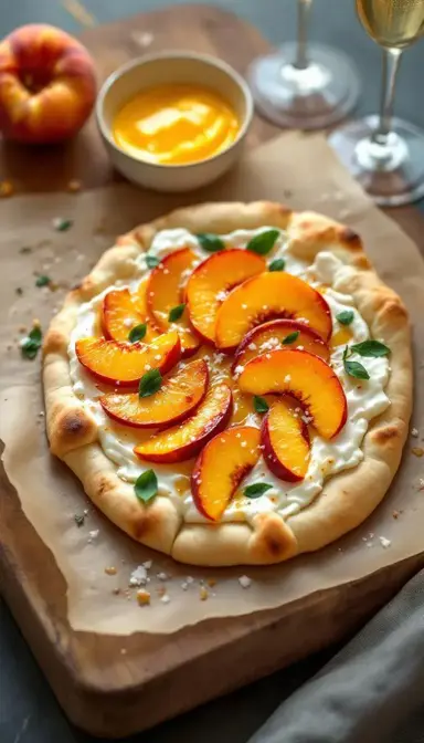 Peach and Ricotta Dessert Pizza with Honey Drizzle