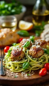 Pesto Turkey Meatballs with Zucchini Noodles: A Light & Flavorful Feast