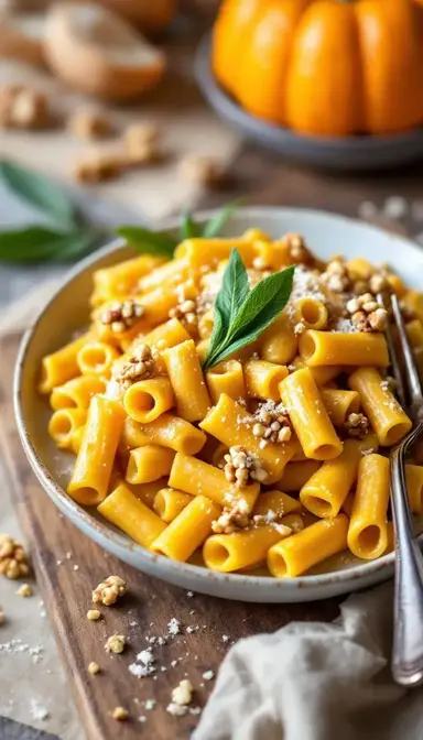 Pumpkin Rigatoni with Walnut Crispies