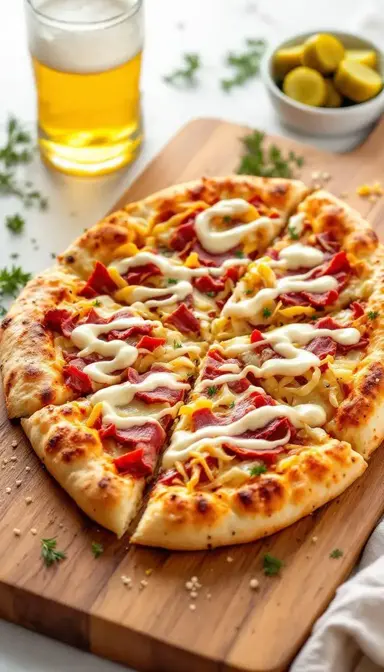 Reuben Pizza with Corned Beef Sauerkraut and Swiss