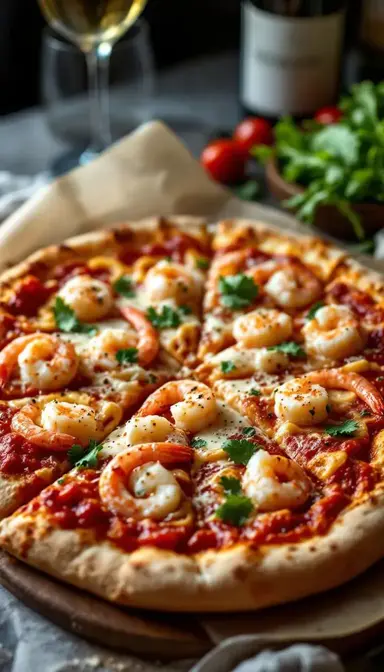 Seafood Pizza with Shrimp Calamari and Garlic