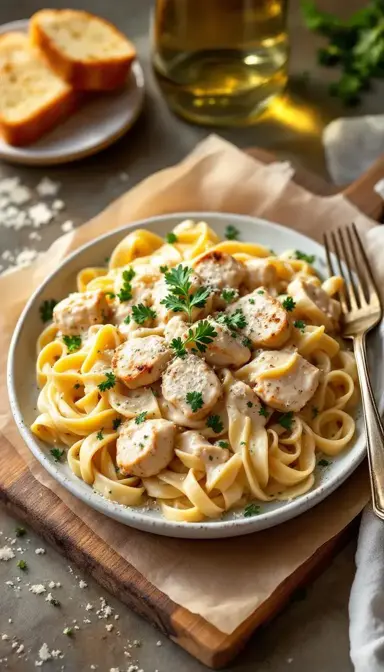 Simple One Skillet Chicken Alfredo Pasta