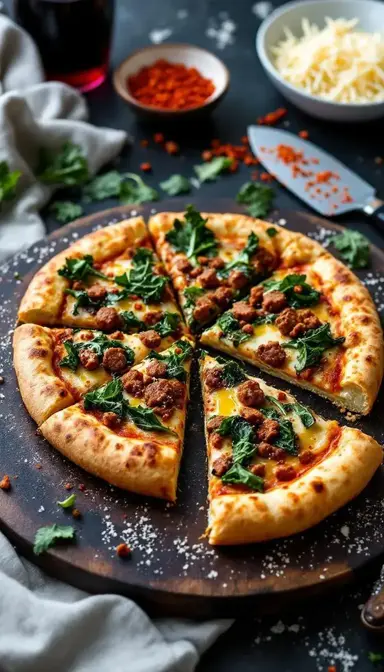 Spicy Sausage and Kale Pizza with Red Pepper Flakes