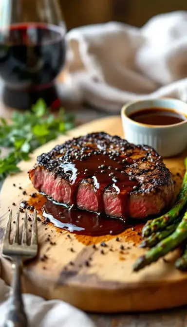 Steak with Peppercorn and Brandy Sauce