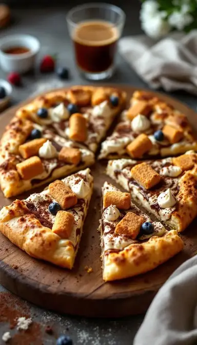 Tiramisu Dessert Pizza with Mascarpone and Cocoa