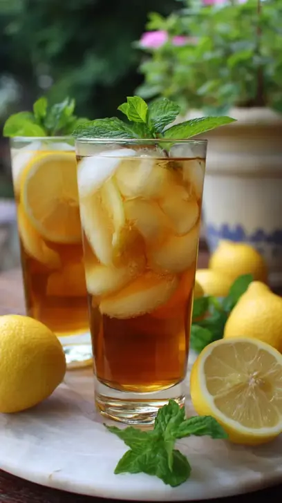 mint iced tea with lemon