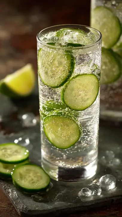 sparkling water with cucumber