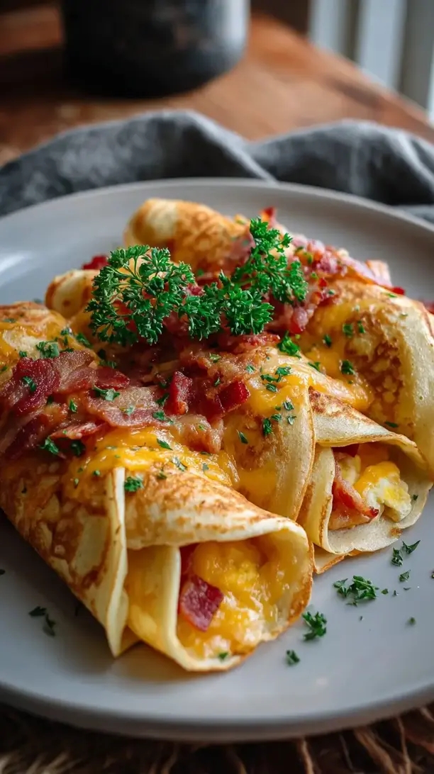 Bacon Cheddar Egg Crepes