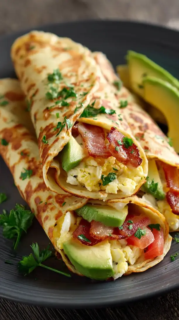 Bacon Egg and Avocado Crepes