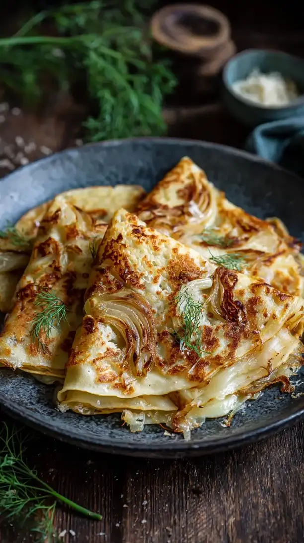 Caramelized Fennel and Cheese Crepes