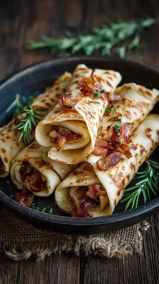 Caramelized Onion and Bacon Crepes