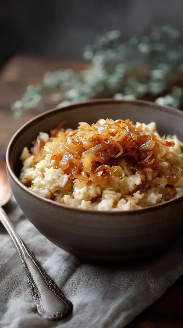 Caramelized Onion and Gruyere Oatmeal