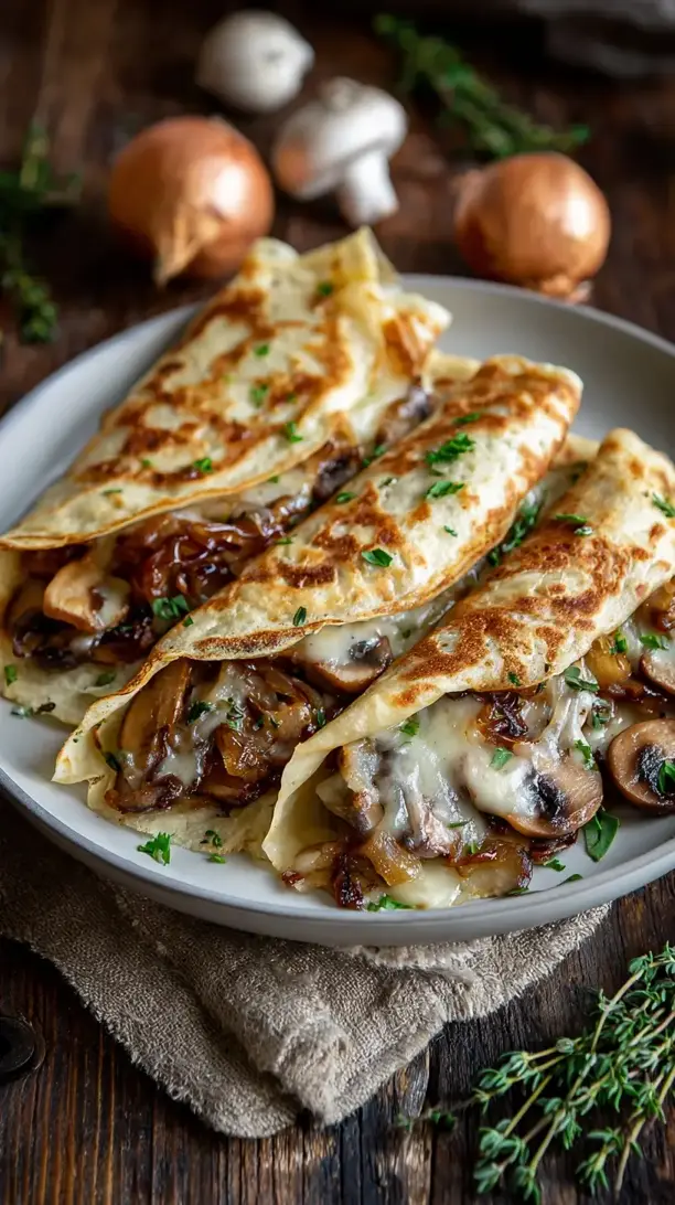 Caramelized Onion and Mushroom Crepes