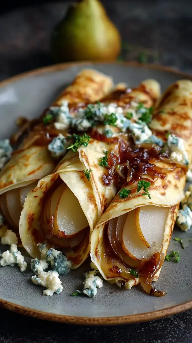 Caramelized Pear and Gorgonzola Crepes