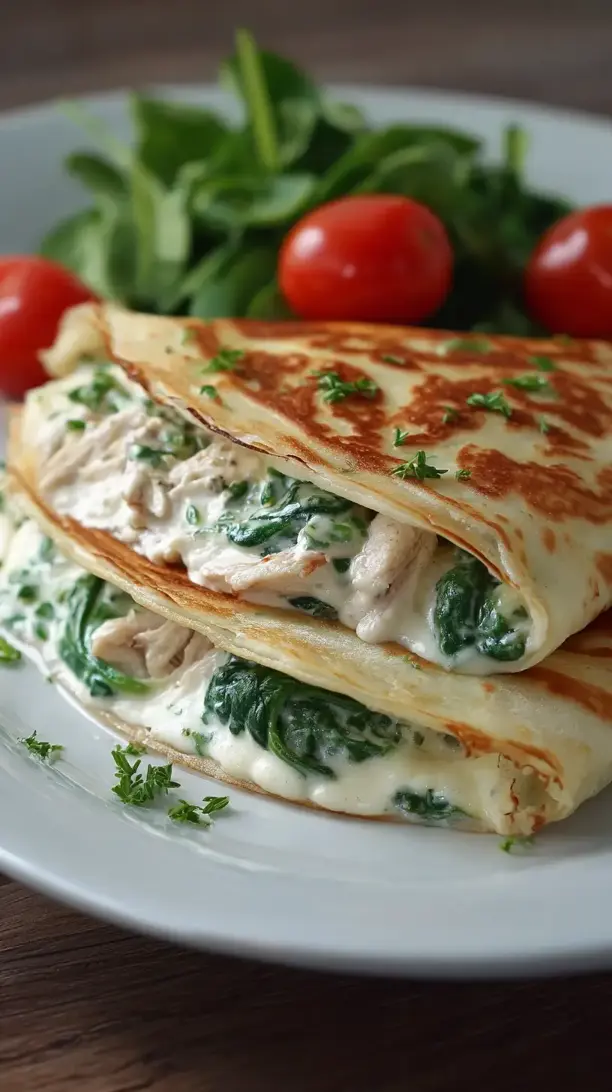 Chicken Florentine Alfredo Crepes