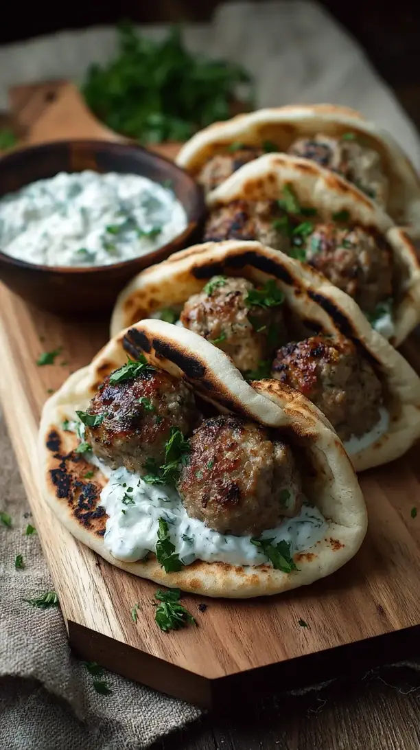 Greek Turkey Meatball Pitas