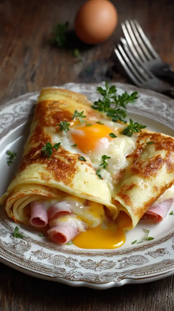 Ham Egg and Cheese Breakfast Crepes